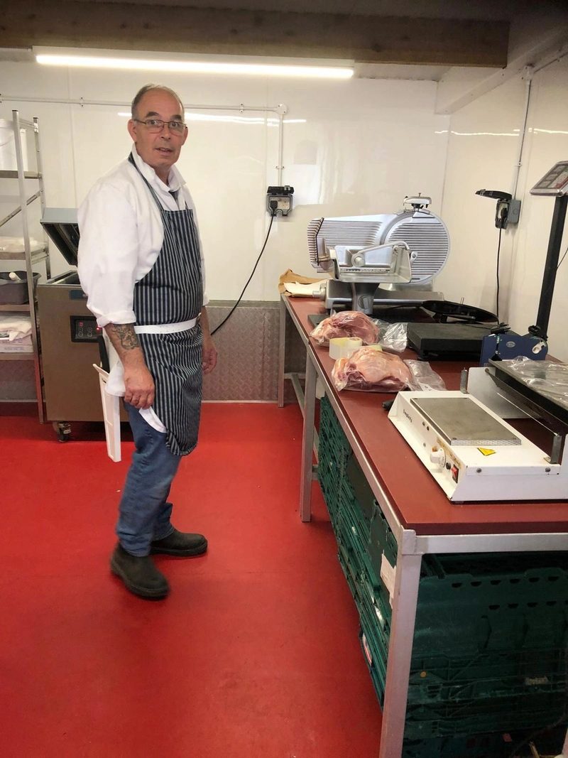 Preparing meat fresh in our cutting room – Smokehouse Butchery, Monkshill Farm, Faversham